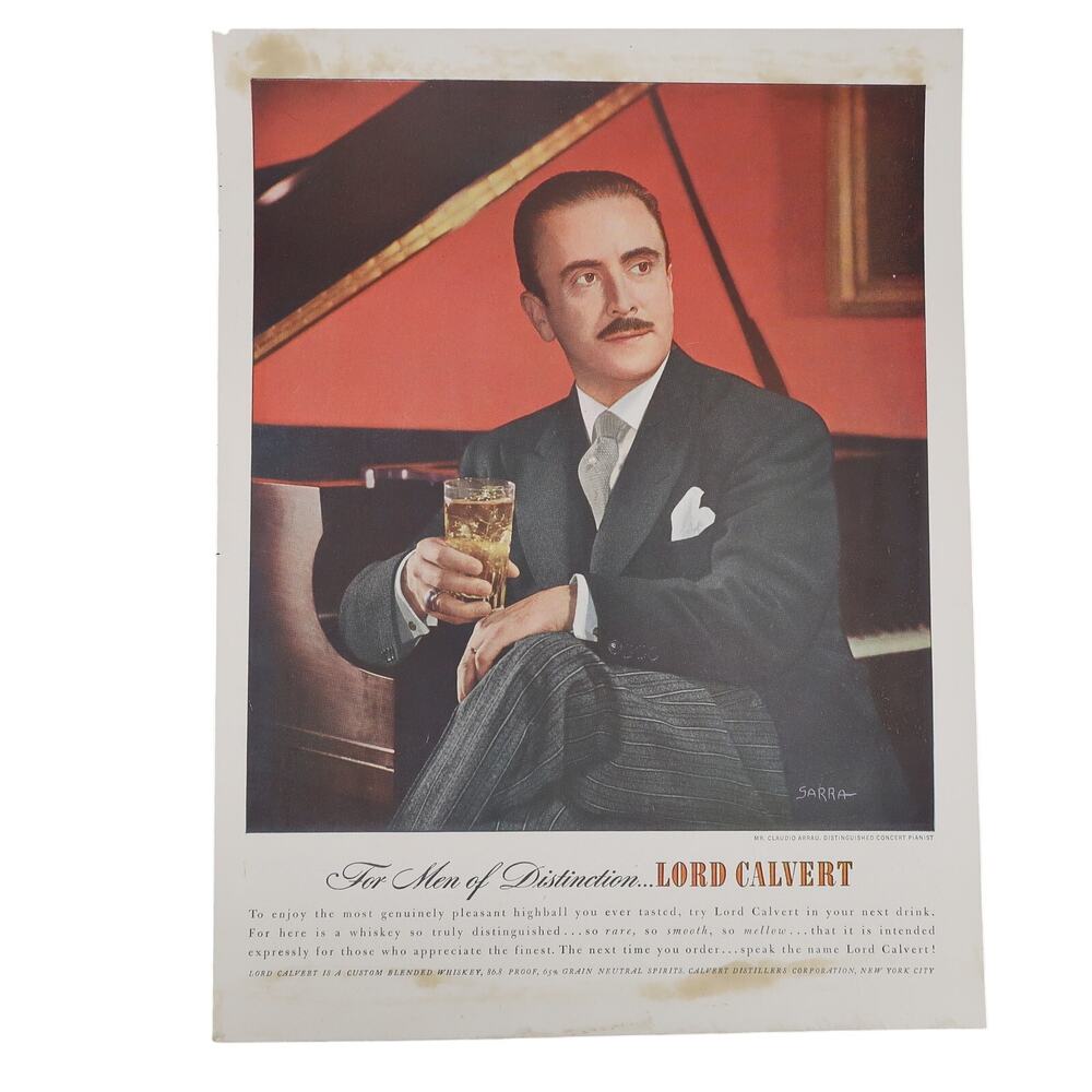 Lord Calvert Blended Whiskey Advertisement 1940s Vintage Claudio Arrau